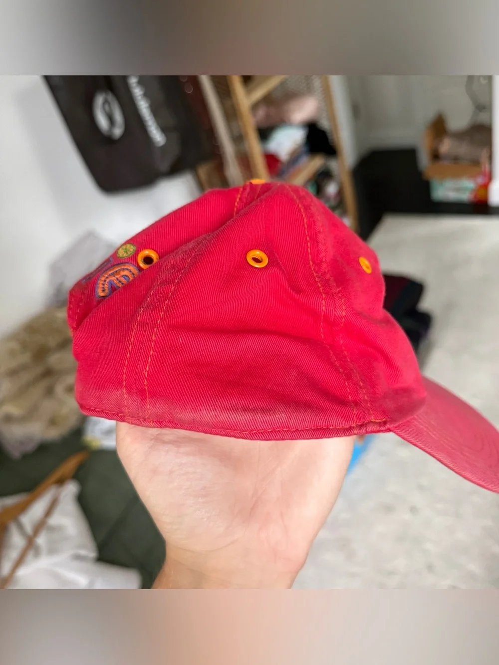 Vintage Minnie Mouse Disney Kids Cap Hat Red Embroidered Fruit 100% Cotton